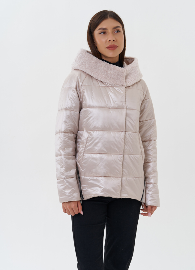 фото Комбинированный пуховик с капюшоном модель № 27655