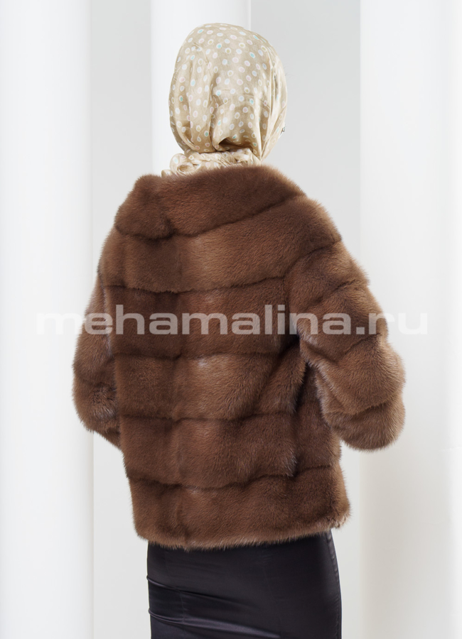 Шуба норка, укороченная, цвет соболь модель № S-333 в кредит