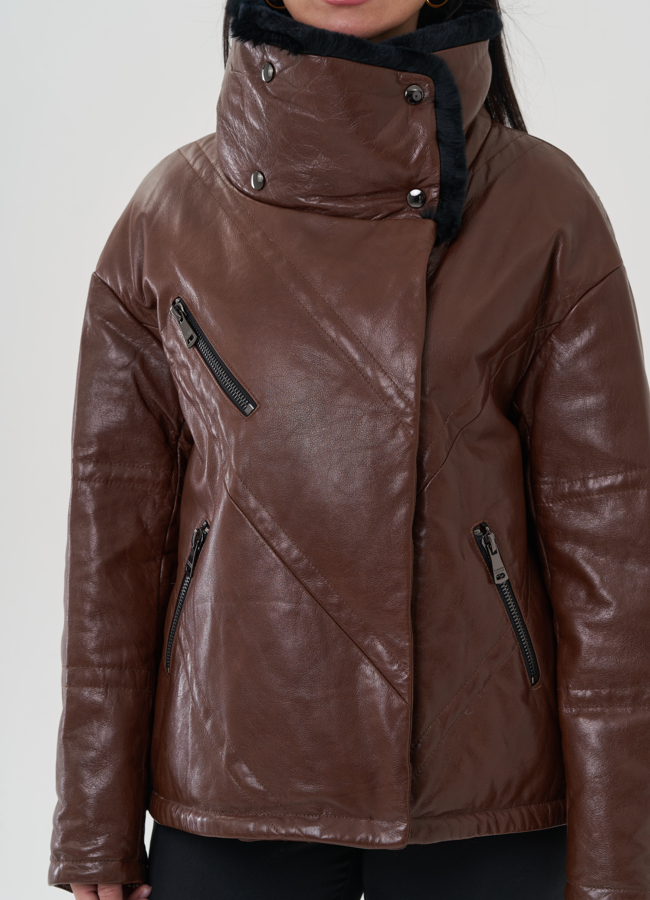 Утепленная куртка из натуральной кожи модель № 25378 универмаг малина