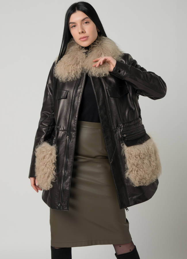 Кожаная куртка с мехом модель № 2123 универмаг малина