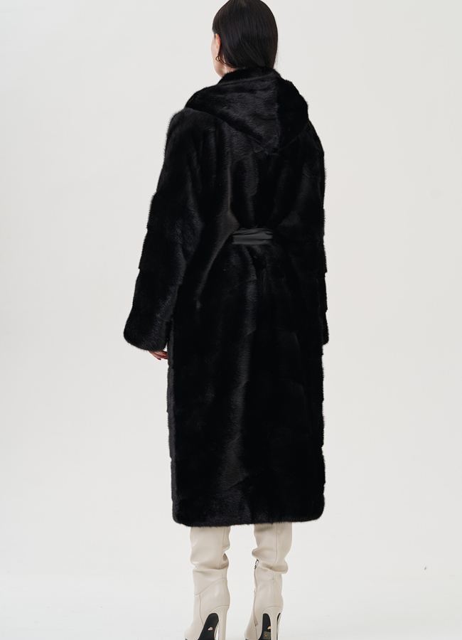 Длинная норковая шуба с капюшоном модель № 25018 в кредит