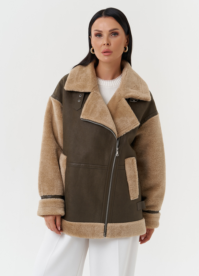 фото Оверсайз дубленка из эко кожи модель № 28533