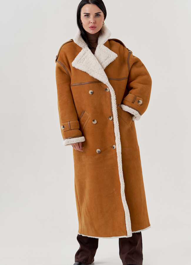 Женская дубленка с английским воротником  модель № 79589 в рассрочку