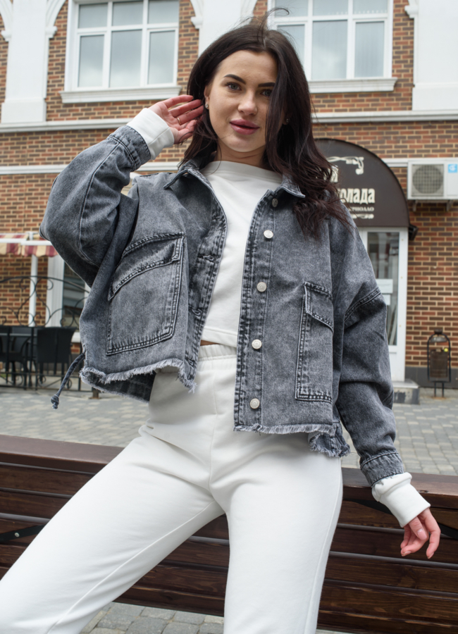 Куртка джинсовая серого цвета модель № 21184 в рассрочку