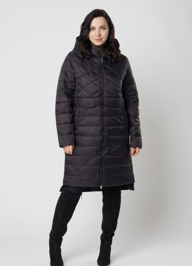 фото Женское демисезонное пальто черного цвета модель № 20598