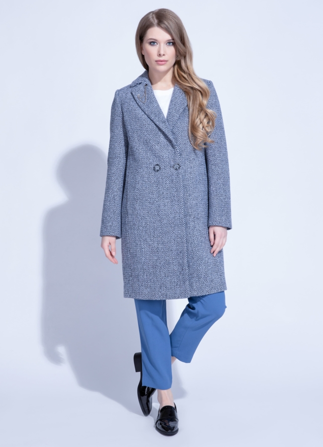 Женское твидовое пальто модель № 6061 меха малина