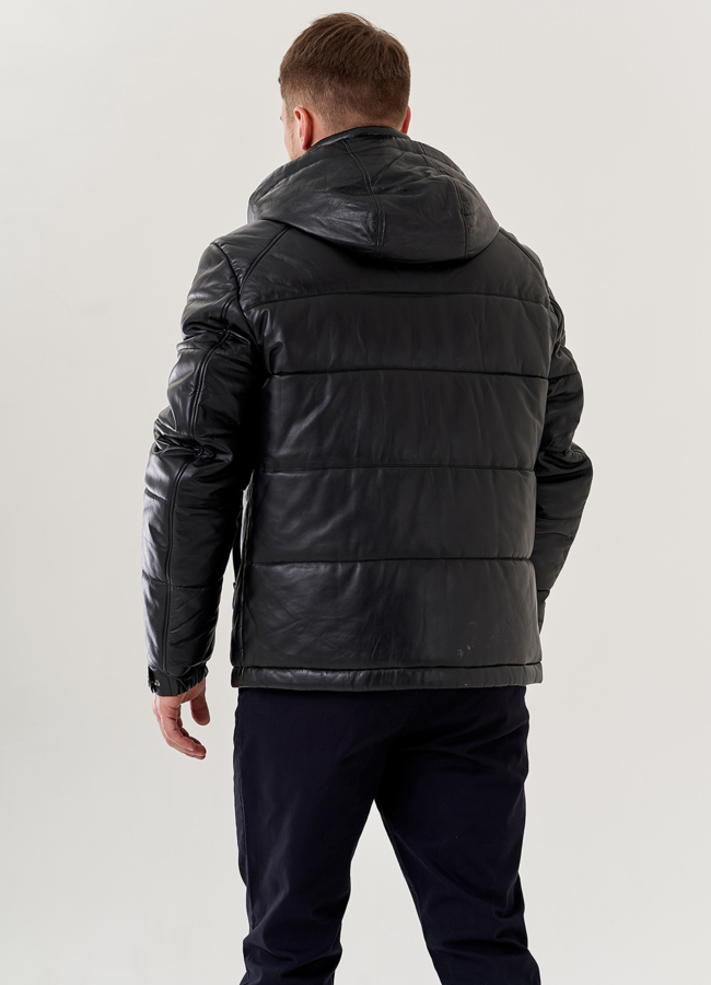 Мужской пуховик из натуральной кожи  модель № 78957 в рассрочку