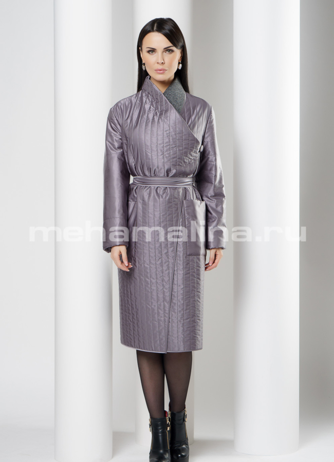 фото Стеганое пальто с поясом модель № 20081