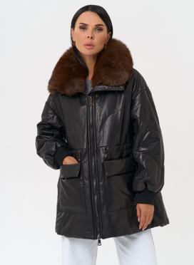 Полупальто из натуральной кожи с мехом песца