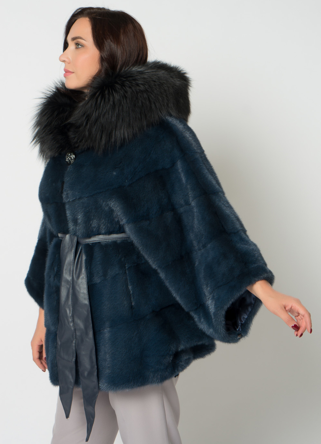 Шуба из норки в синем цвете  модель № 21688 универмаг малина