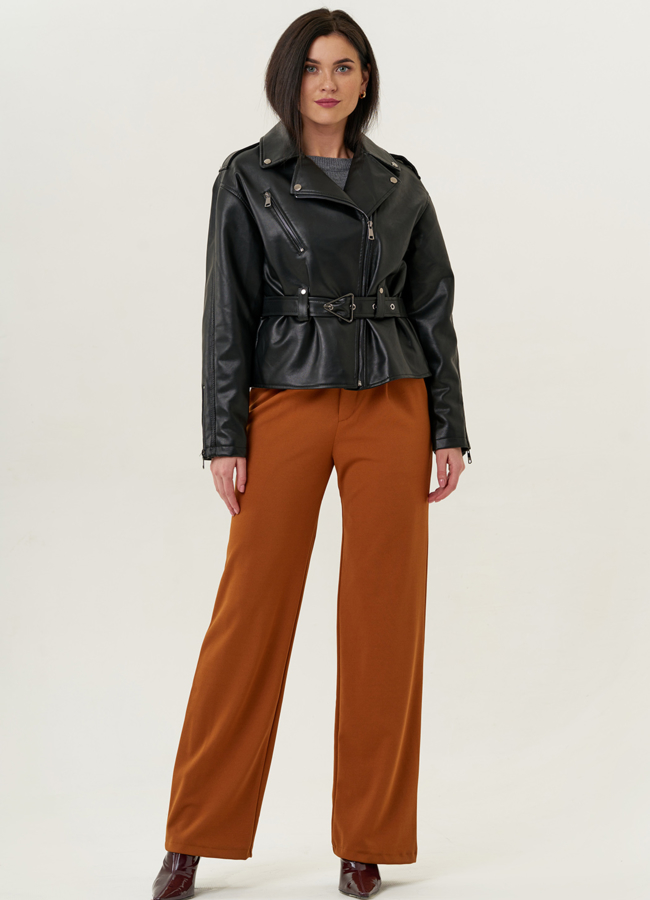 Женская куртка из искусственной кожи с поясом и английским воротником модель №  22405 универмаг малина