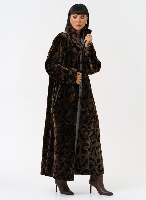 Женская натуральная дубленка с леопардовым принтом