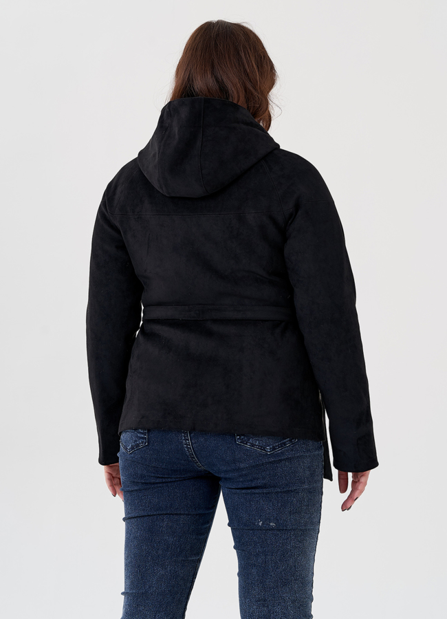 Куртка из эко замши утепленная с капюшоном модель № 24104 в кредит