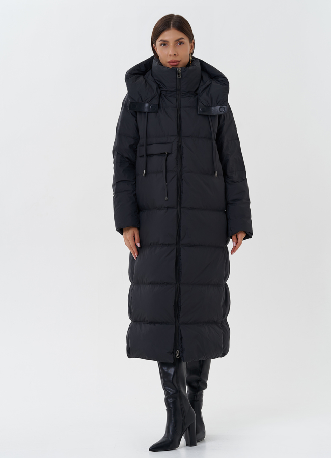 Женский пуховик с капюшоном модель № 28500 меха малина