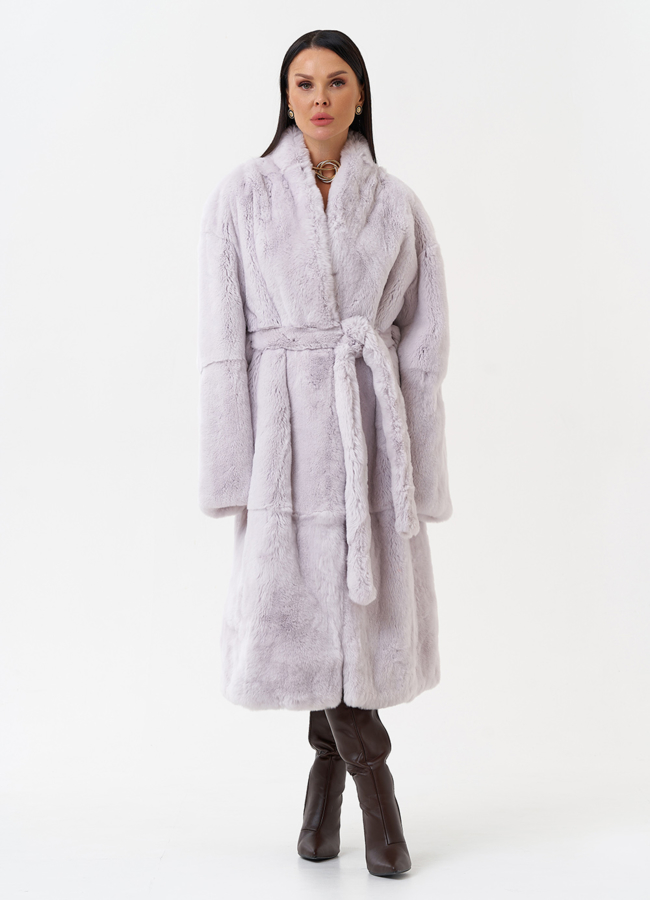 фото Длинная шуба из меха кролика модель № 28883