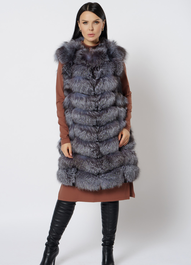 фото Удлиненный жилет из чернобурки модель № 21721