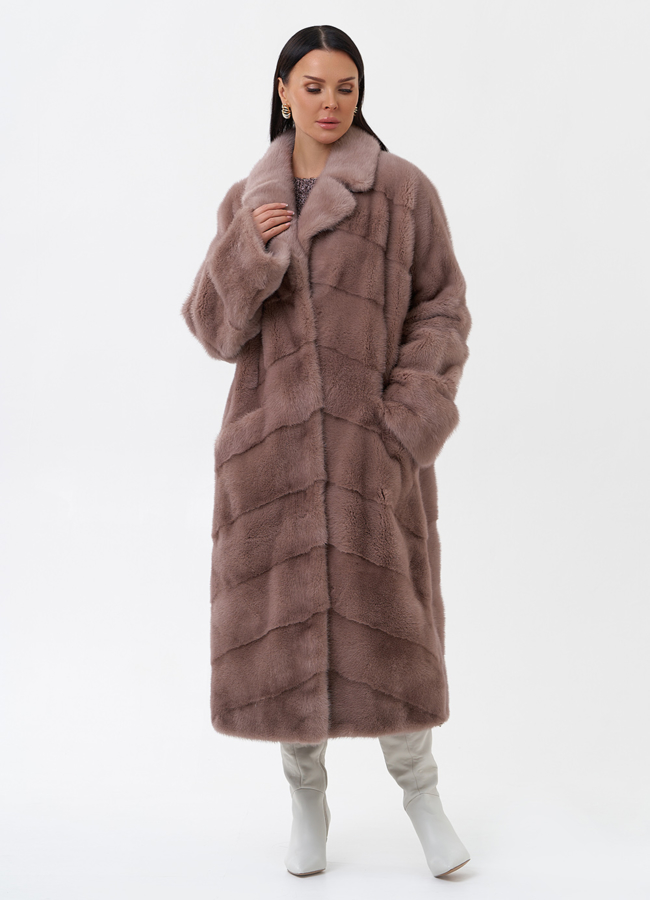 Норковая шуба пудрового цвета модель № 29256 в рассрочку