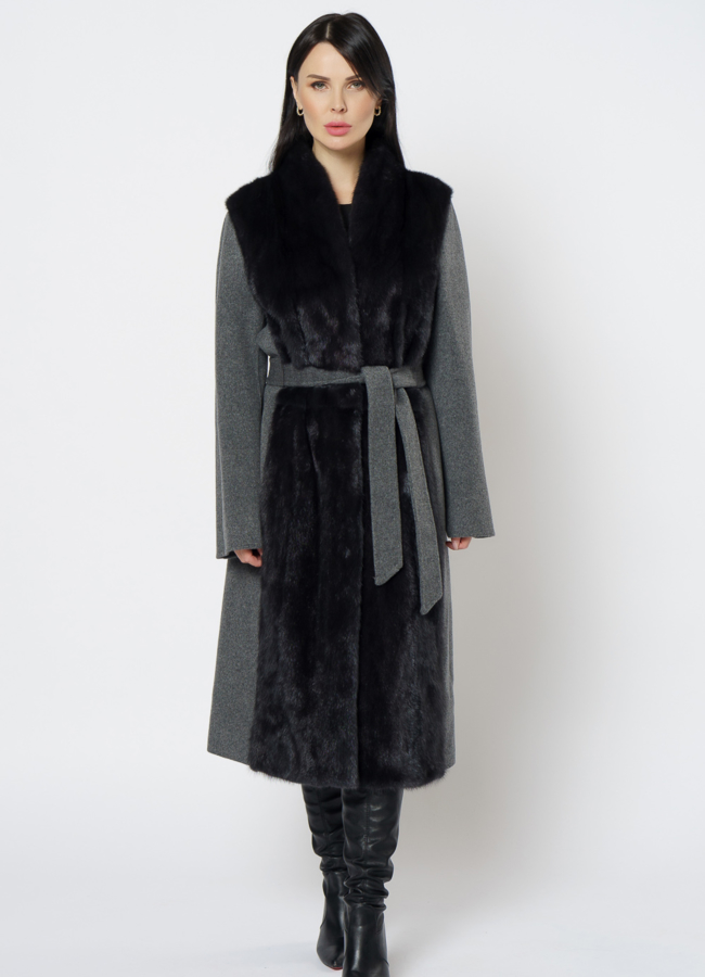фото Пальто комбинированное с мехом норки модель № 1950