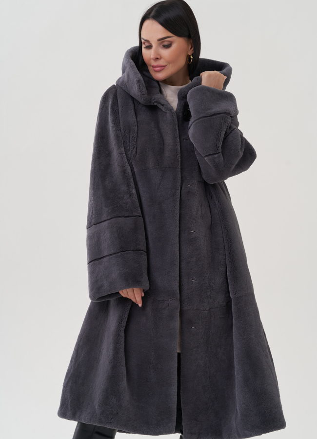 Шуба из меха кролика в цвете графит модель № 25340 универмаг малина