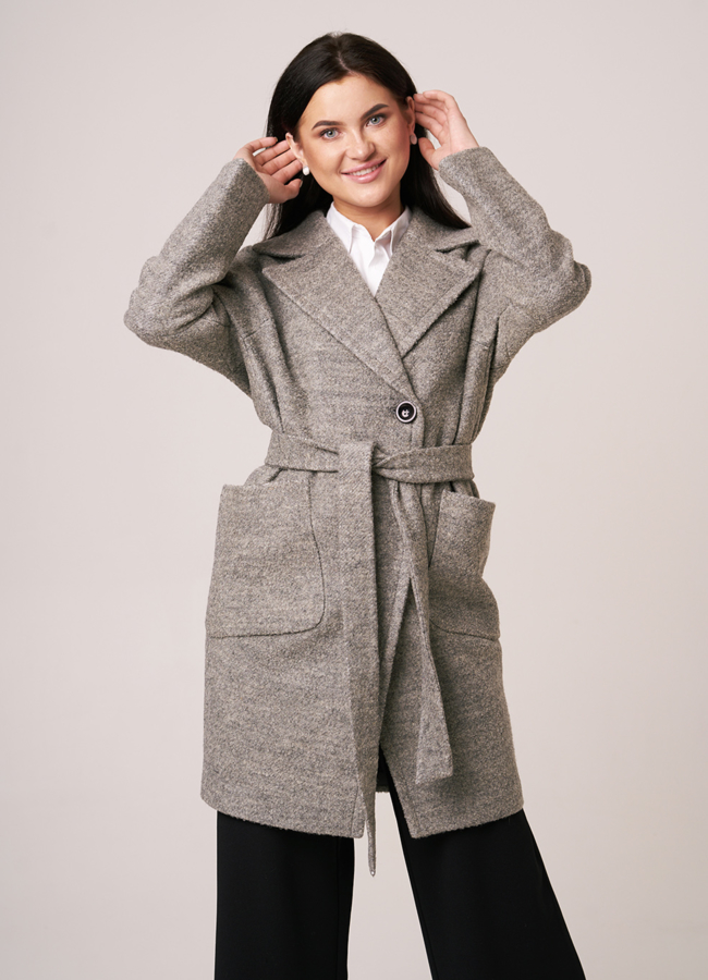 Женское пальто с английским воротником модель № 5506 меха малина