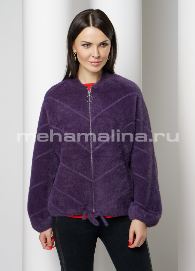 фото Укороченное пальто на молнии из микроворса модель № 1920