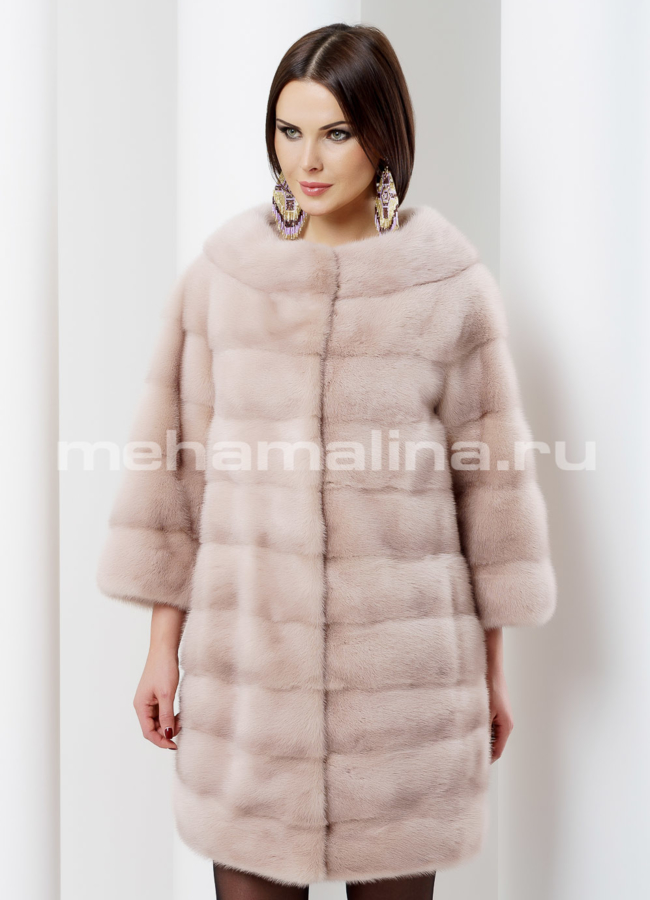 Светлая норковая шуба модель № S-484 меха малина