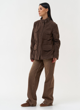 Женская парка из эко замши коричневого цвета Женская парка из эко замши коричневого цвета