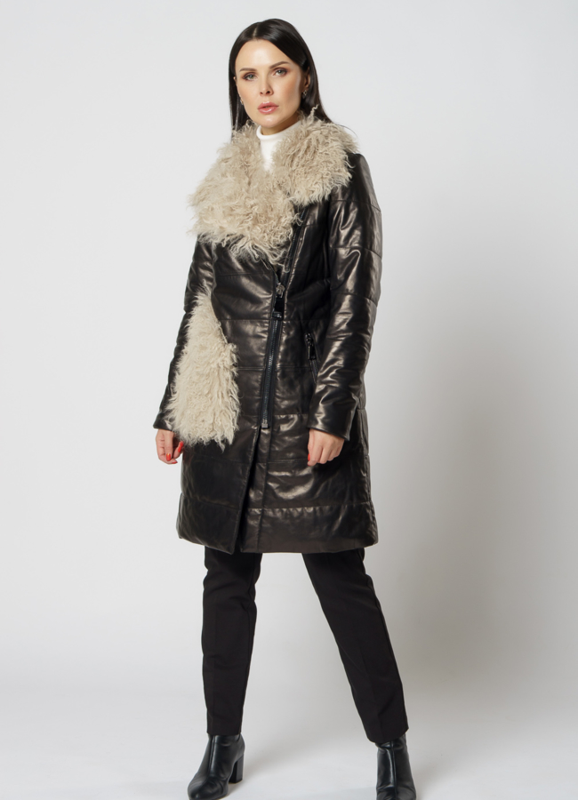 Полупальто женское из натуральной кожи черного цвета модель № 2100 в рассрочку