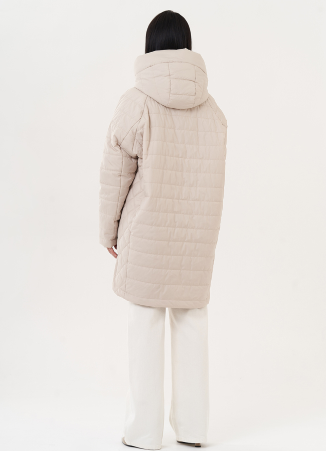 Пуховик с капюшоном бежевого цвета модель № 26983 универмаг малина