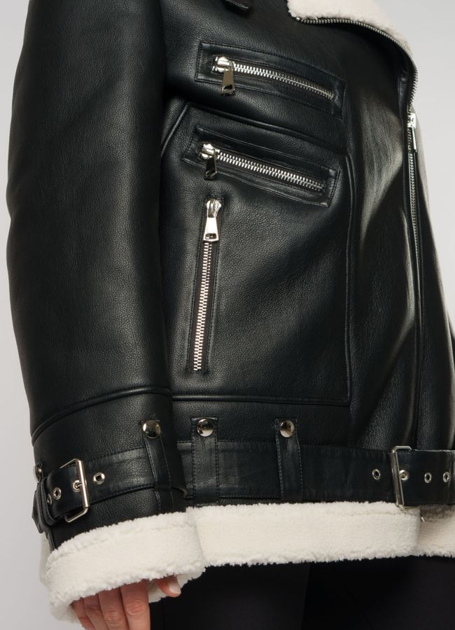 Дубленка пилот из эко кожи черного цвета модель № W5 универмаг малина