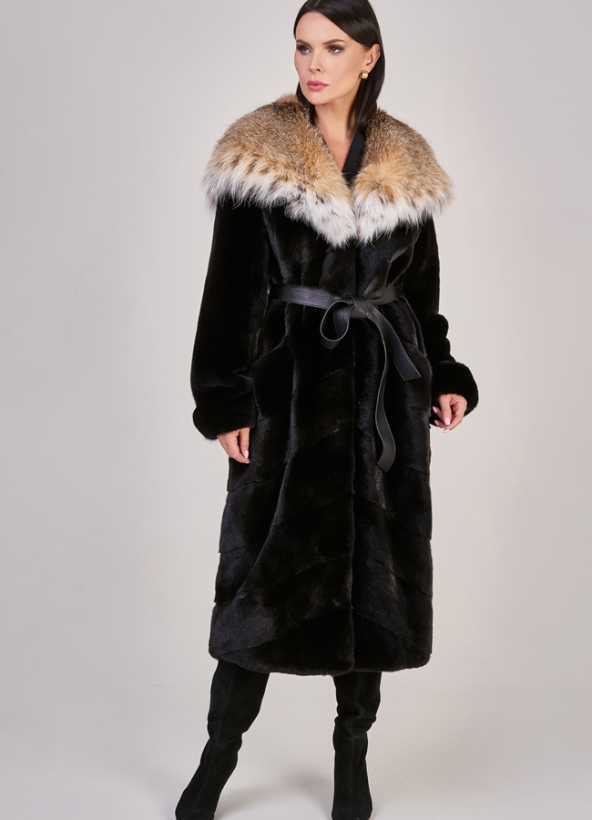 Норковая шуба с капюшоном из рыси модель № S-845 универмаг малина