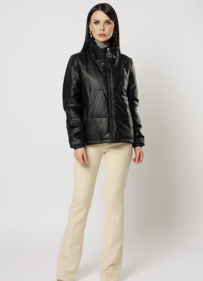 фото Женская куртка из эко кожи черного цвета модель № 20781