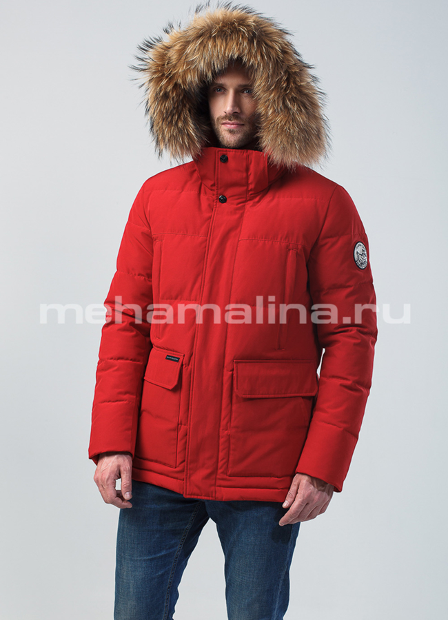 Пуховик мужской зимний модель № КМ-43 меха малина