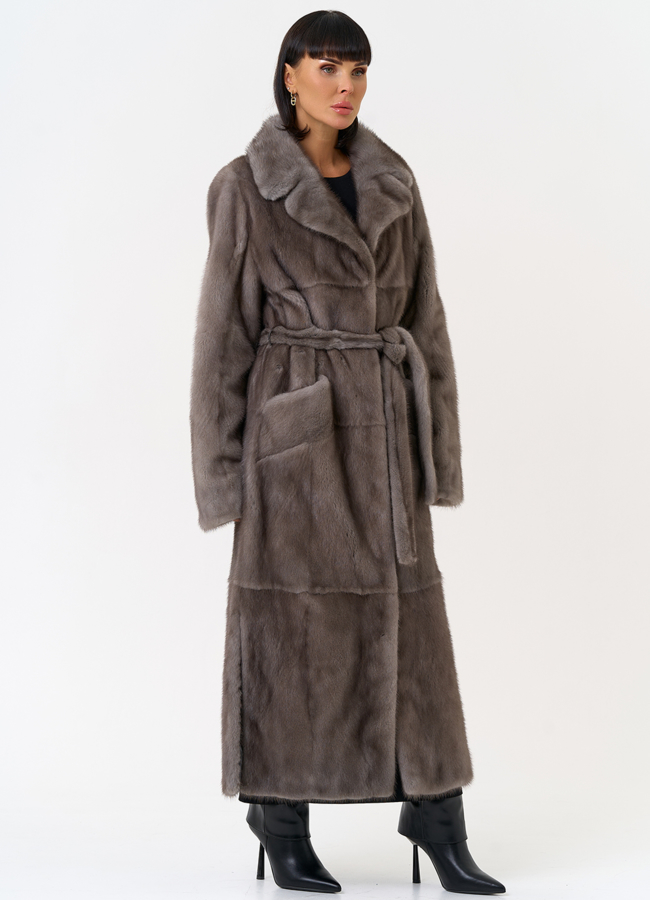 Длинная шуба из меха норки с английским воротником модель № 31598 универмаг малина Длинная шуба из меха норки с английским воротником модель № 31598 универмаг малина