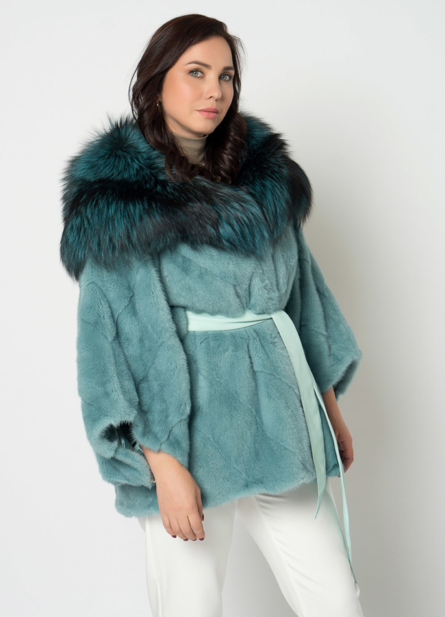 Шуба из норки в зеленом цвете модель № 19196 в кредит