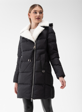Комбинированный женский пуховик с капюшоном