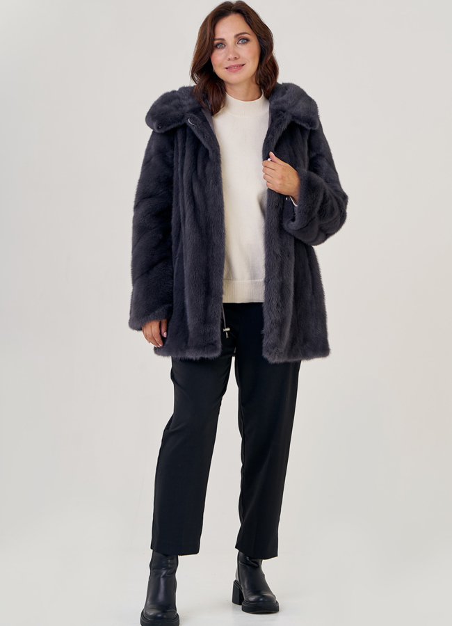 Женская шуба из норки в цвете графит модель № 23074 универмаг малина