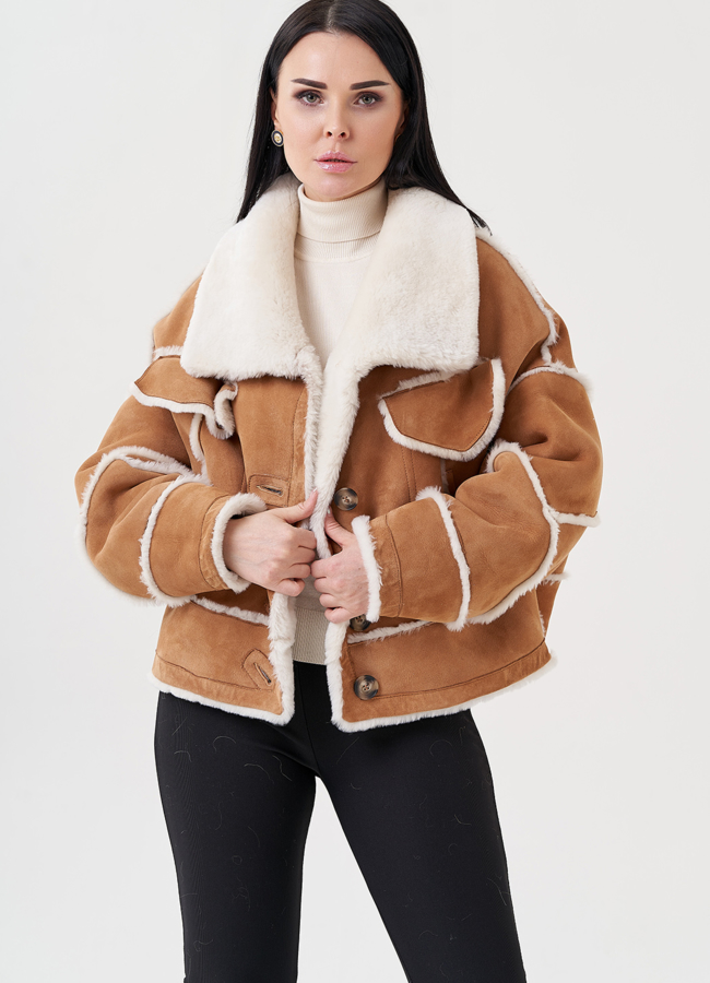 Женская дубленка с английским воротником  модель № 23906 в кредит