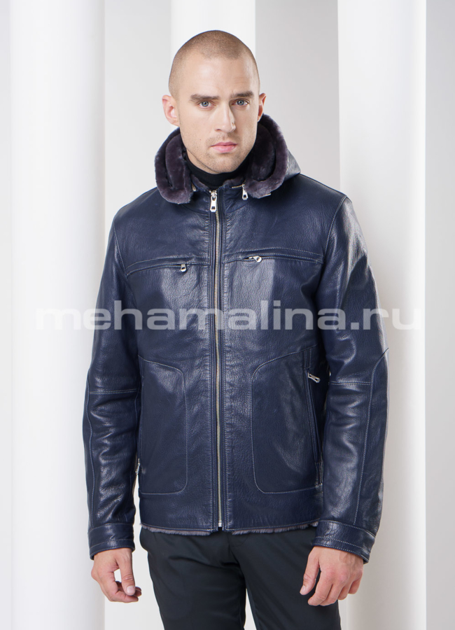 Дубленка с капюшоном, цвет синий модель № DM-74 универмаг малина