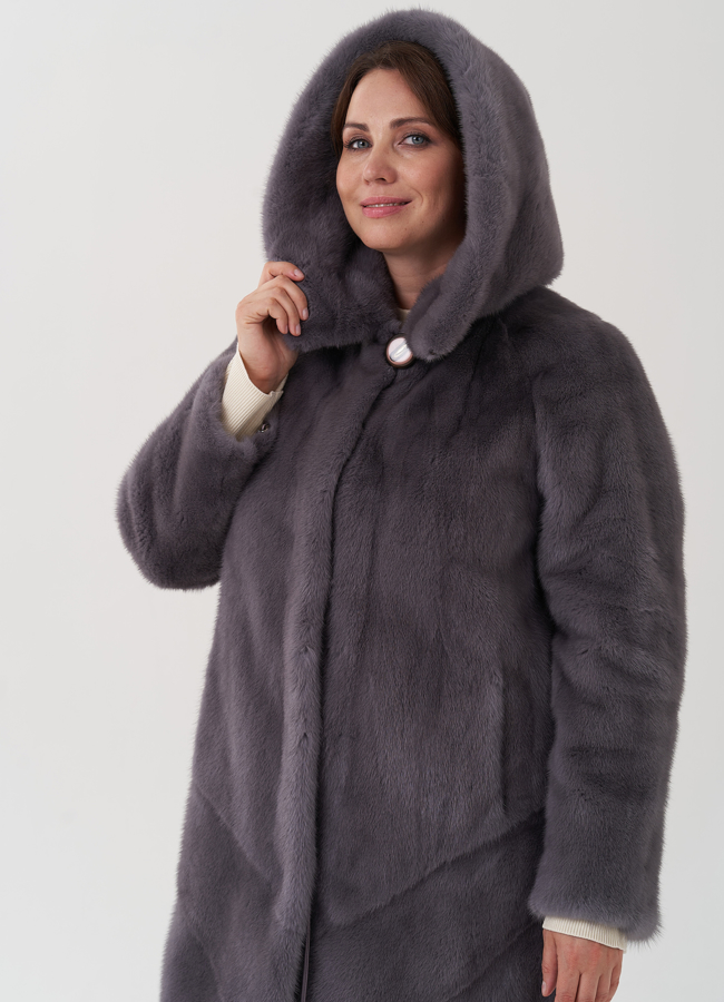 Шуба из норки с капюшоном  модель № 81170 универмаг малина