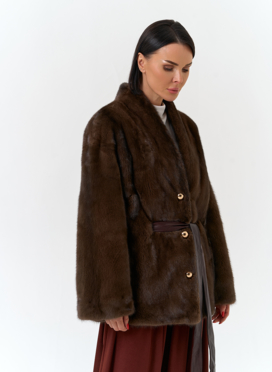 Шуба из меха норки с поясом