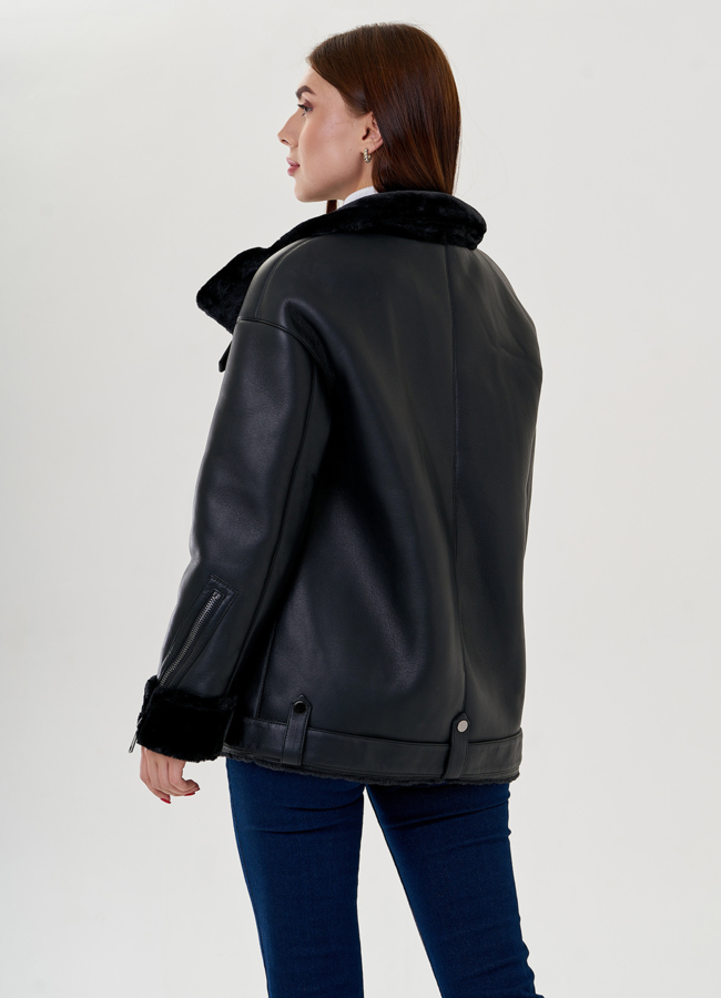 Дубленка из искусственного меха в черном цвете модель № 79309 в кредит