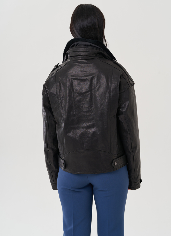 Куртка из натуральной кожи с отделкой из меха кролика модель № 25380 универмаг малина