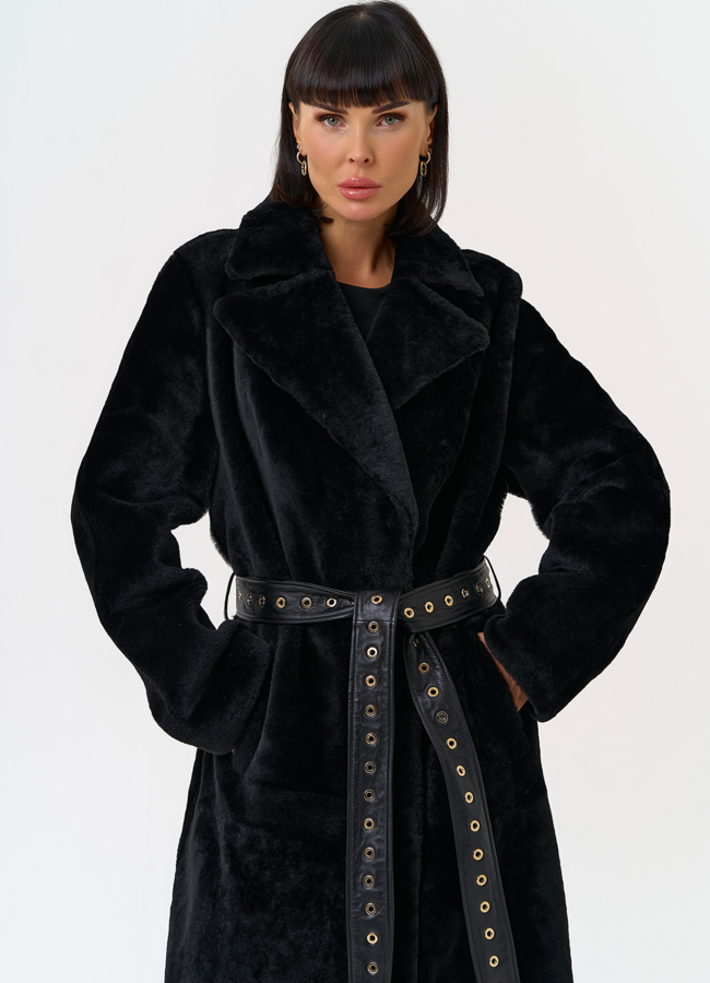 Женская натуральная дубленка с двойным поясом модель № 31612 универмаг малина Женская натуральная дубленка с двойным поясом модель № 31612 универмаг малина