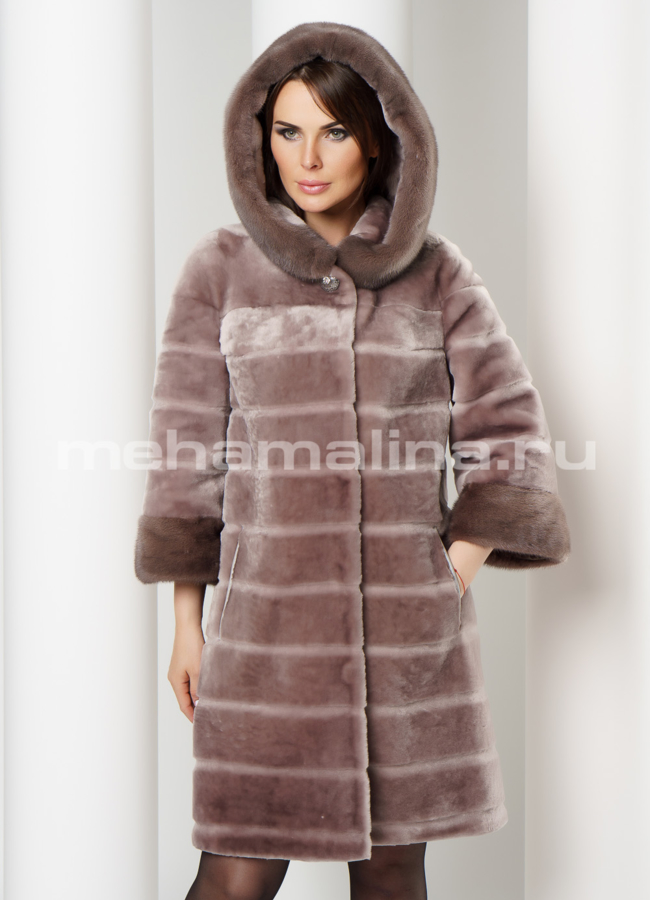 фото Светлая шуба с капюшоном модель № S-616