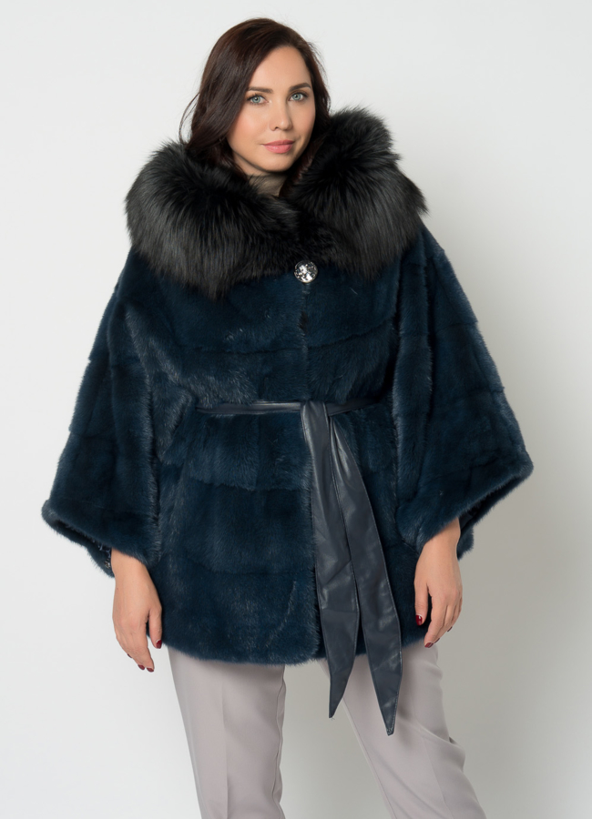 Шуба из норки в синем цвете  модель № 21688 универмаг малина