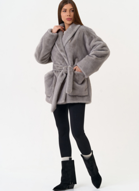 Женская шуба из эко меха с воротником шаль Женская шуба из эко меха с воротником шаль