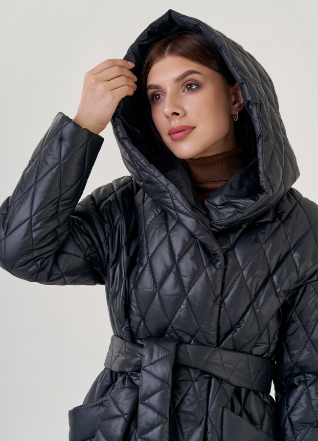 Женское утепленное полупальто с капюшоном  модель № 23274 в кредит