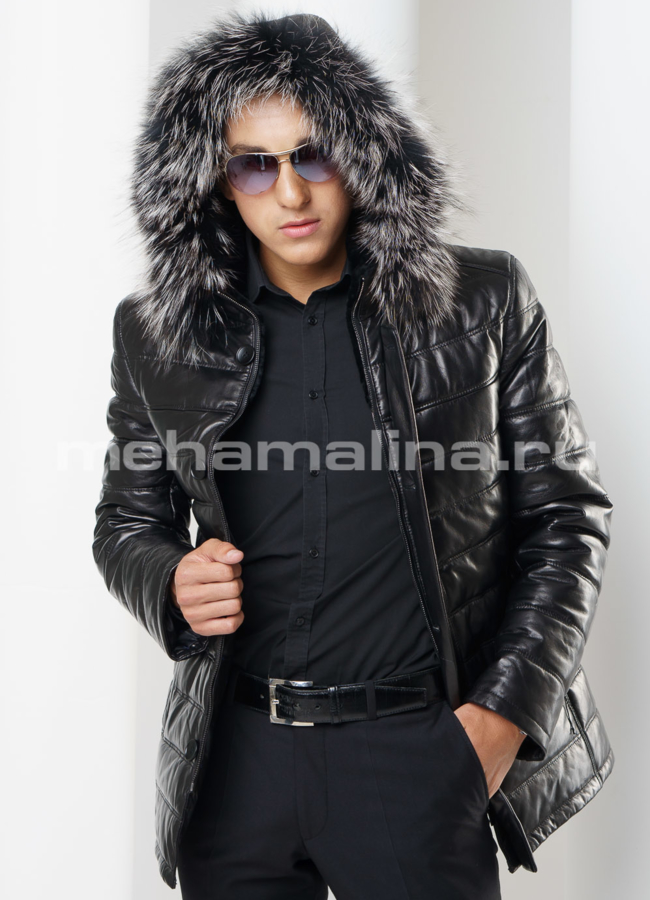 фото Кожаный пуховик модель № ПМ-69