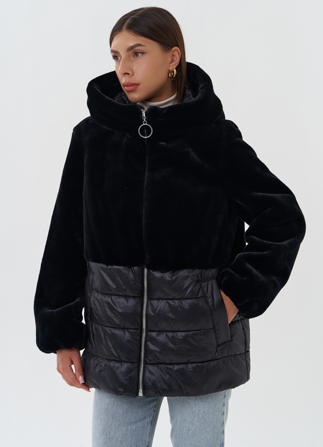 Комбинированный пуховик с шерстью модель № 27654 в кредит